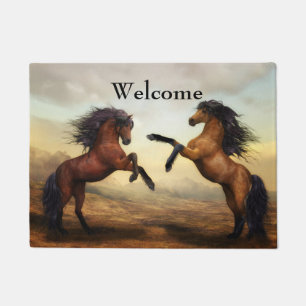 pair of wild horses  doormat