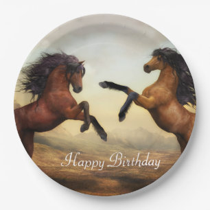 pair of wild horses paper plate
