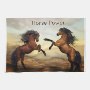 pair of wild horses tea towel