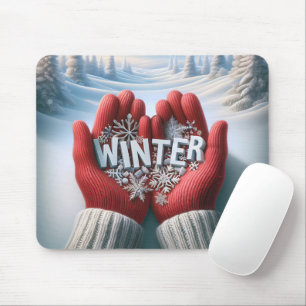 Pair of Winter Gloves With Snow Scene Mouse Pad