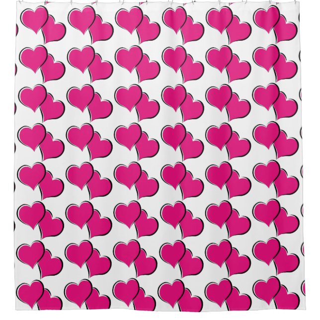 paired red hearts pattern shower curtain (Front)