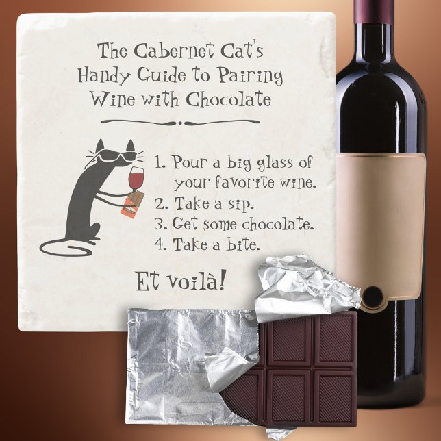 Pairing Wine with Chocolate Funny Cat Stone Coaster (Creator Uploaded)