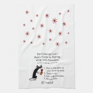 Pairing Wine with Chocolate Funny Cat Tea Towel