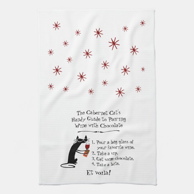 Pairing Wine with Chocolate Funny Cat Tea Towel (Vertical)