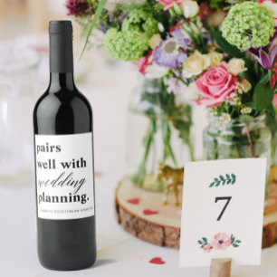 Pairs Well Wedding Planning Custom Name Engagement Wine Label