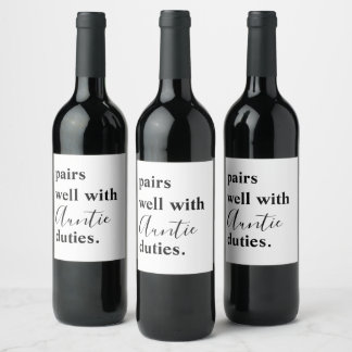 Pairs Well With Auntie Duties Baby Announcement Wine Label