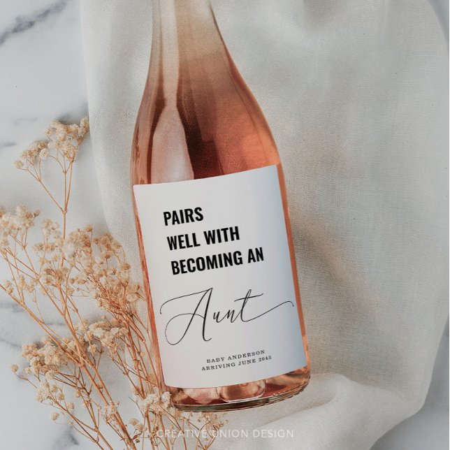 Pairs Well With Baby Announcement Aunt Wine Label (Creator Uploaded)