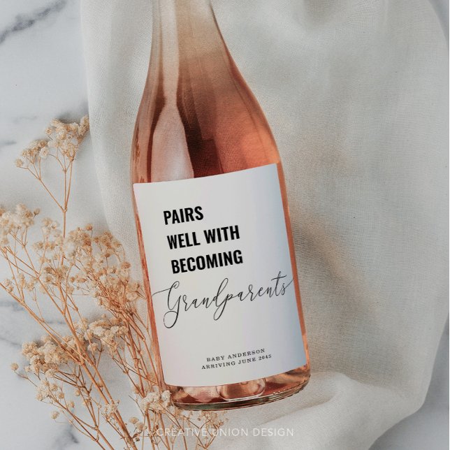 Pairs Well With Baby Announcement Grandparents Wine Label (Creator Uploaded)