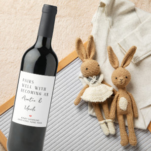 Pairs Well With Becoming An Auntie pregnancy Wine Label