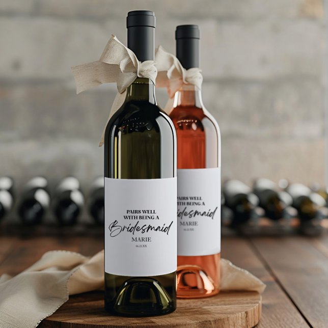 Pairs Well With Being A Bridesmaid Proposal Simple Wine Label (Creator Uploaded)