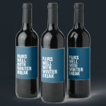 Pairs well with funny navy blue wine label<br><div class="desc">Want to know what this wine pairs well with? Winter break. Anything goes on this hilarious customisable wine label! Great for a funny mum gift or even a teacher friend gift. The funny wording is up to you or you can leave it as-is to read "pairs well with back to...</div>