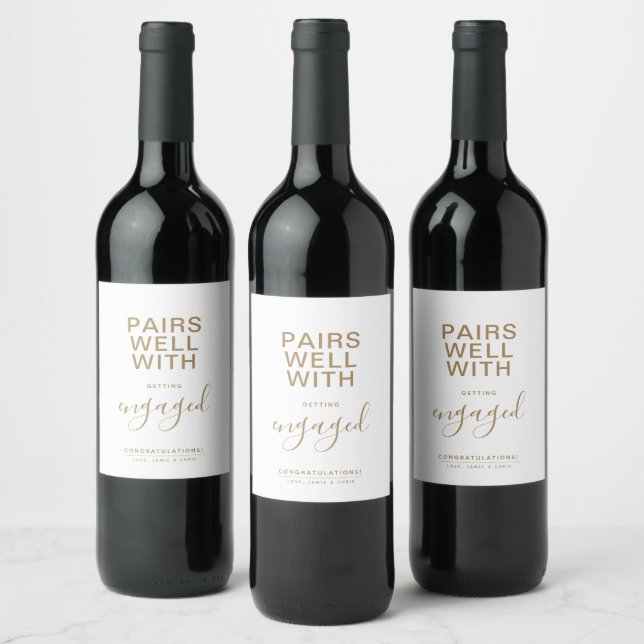 Pairs Well With Getting Engaged Minimalist Wine Label (Bottles)