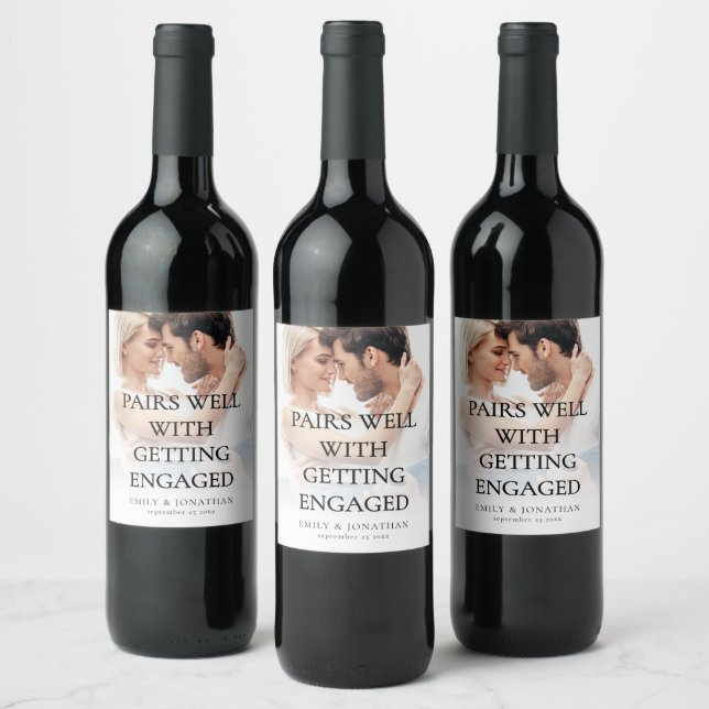 Pairs Well with Getting Engaged Photo Engagement Wine Label (Bottles)