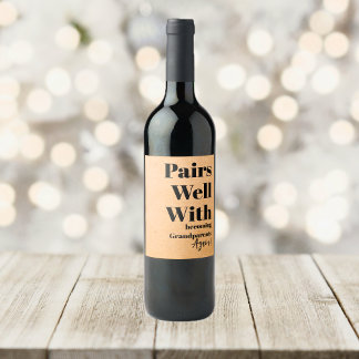 Pairs Well with Grandparents Again Rustic Kraft Wine Label