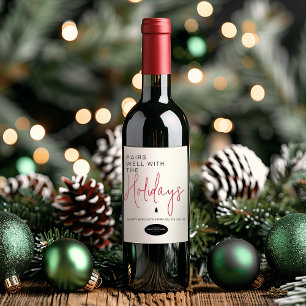 Pairs Well With The Holidays Add Business Logo Wine Label
