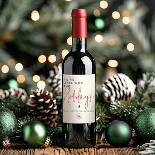 Pairs Well With The Holidays Add Business Logo Wine Label