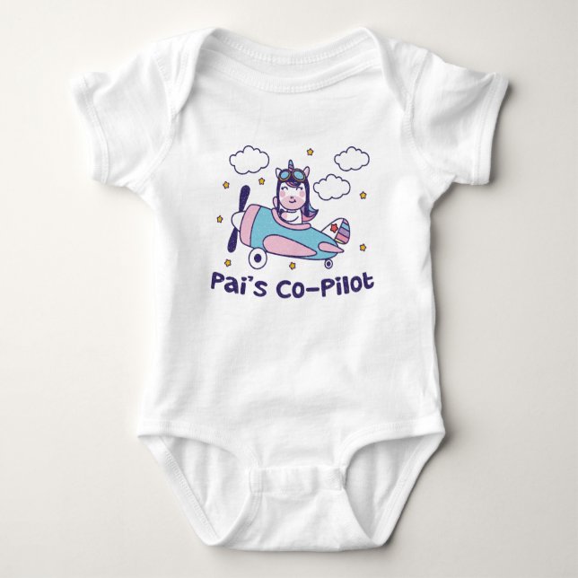 Pai's Co-Pilot - Unicorn Aeroplane Baby Bodysuit (Front)
