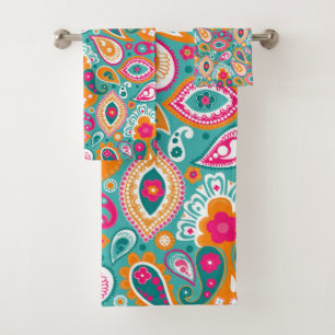 Paisley 70s 60s Boho Retro Bath Towel Set