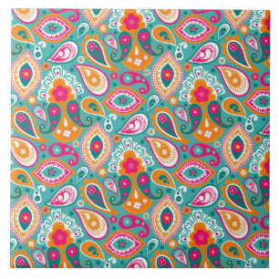 Paisley 70s 60s Boho Retro Ceramic Tile