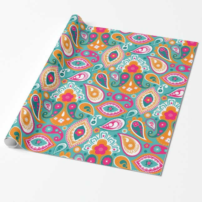 Paisley 70s 60s Boho Retro Wrapping Paper (Unrolled)