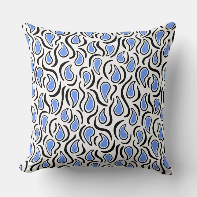 Paisley Abstract 230523 - Baby Blue, B&W Cushion (Front)