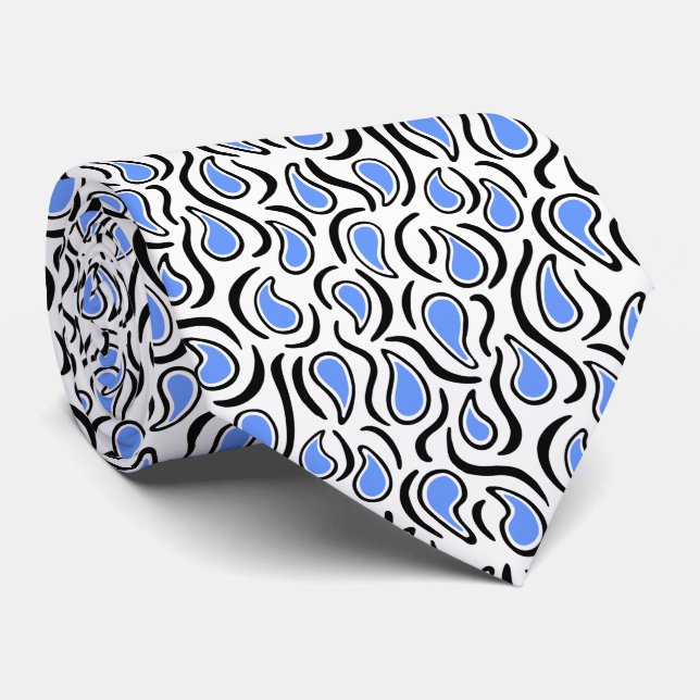Paisley Abstract 230523 - Baby Blue, B&W Tie (Rolled)