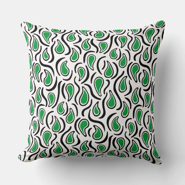 Paisley Abstract 230523 - Grass Green, B&W Cushion (Front)