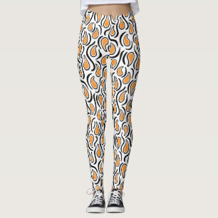 Paisley Abstract 230523 - Light Orange, B&W Leggings