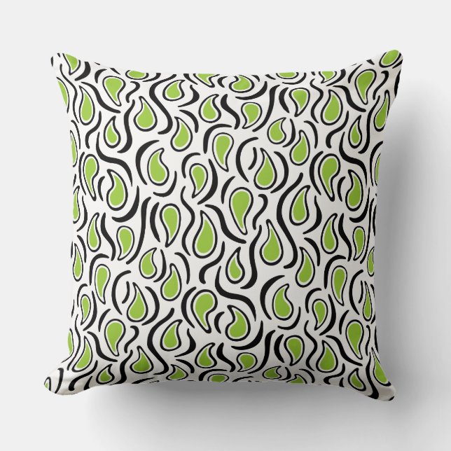 Paisley Abstract 230523 - Martian Green, B&W Cushion (Front)