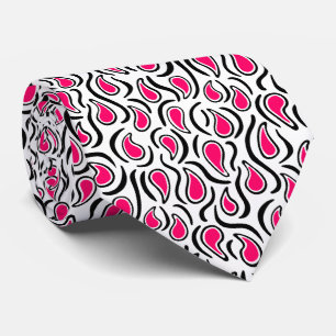 Paisley Abstract 230523 - Neon Red, B&W Tie
