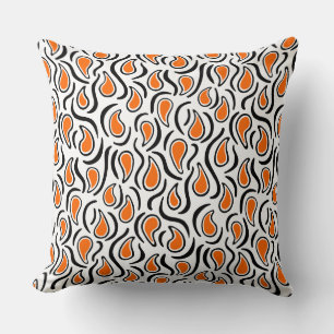 Paisley Abstract 230523 - Orange, Black and White Cushion