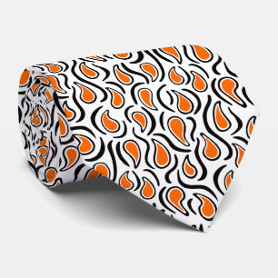 Paisley Abstract 230523 - Orange, Black and White Tie