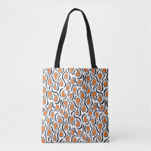 Paisley Abstract 230523 - Orange, Black and White Tote Bag
