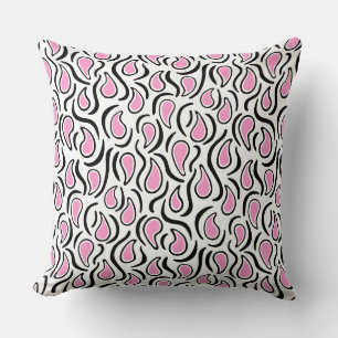 Paisley Abstract 230523 - Pink, Black and White Cushion