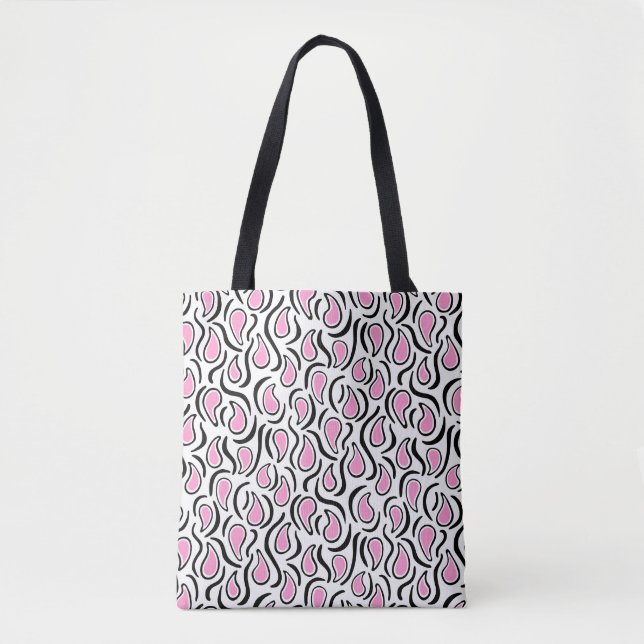 Paisley Abstract 230523 - Pink, Black and White Tote Bag (Front)
