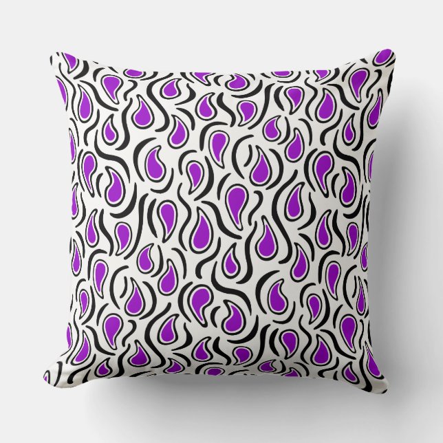 Paisley Abstract 230523 - Purple, Black and White Cushion (Front)