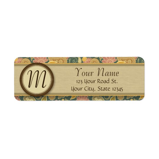 Paisley and Fan Flowers with Monogram Return Address Label
