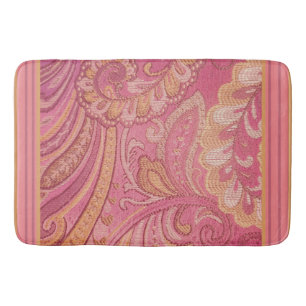Paisley and Stripes Pink and Orange Gold Bath Mat