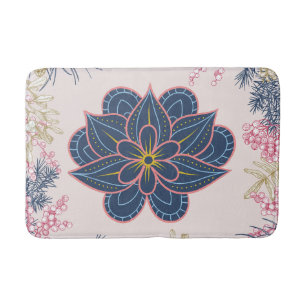 Paisley Art, Blue and Purple Graphic Artwork Bath Mat