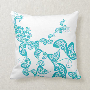 Paisley Art Deco Peacock Turquoise Blue Pillow