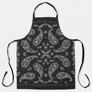 Paisley bandanna: black and white print apron