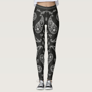 Paisley bandanna: black and white print leggings