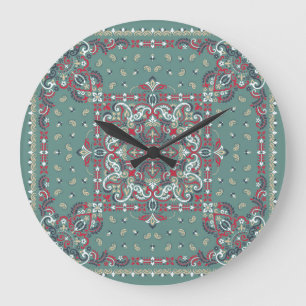 Paisley Bandanna Print: Silk Neck Scarf Large Clock