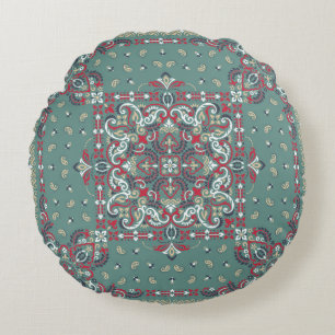 Paisley Bandanna Print: Silk Neck Scarf Round Cushion