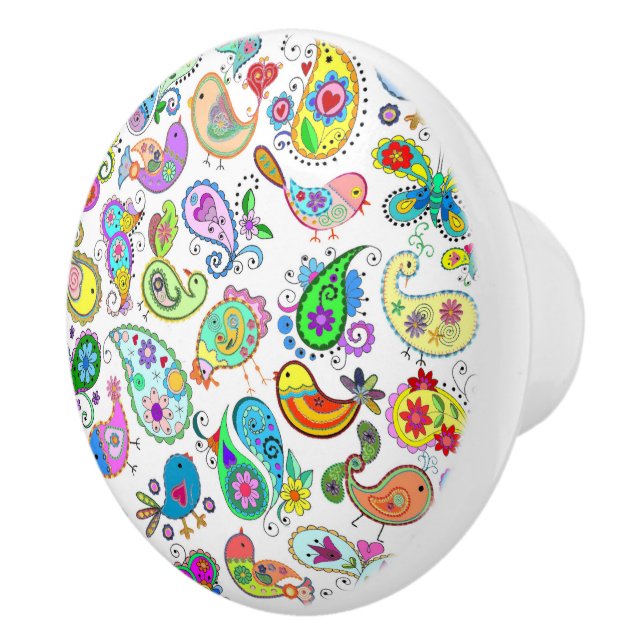 Paisley Birds Ceramic Knob (Right)