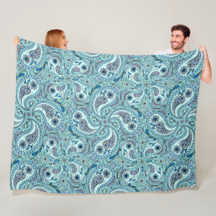 Paisley birds in baby blue fleece blanket