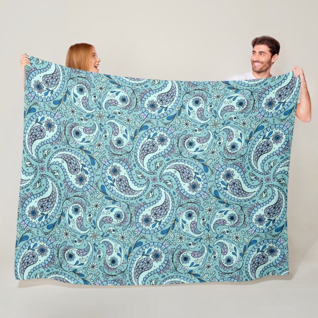 Paisley birds in baby blue fleece blanket (In Situ)