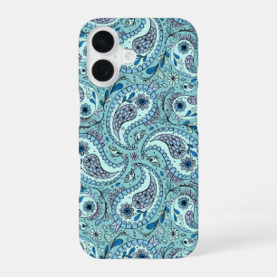 Paisley birds in baby blue iPhone 16 case