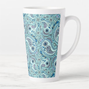 Paisley birds in baby blue latte mug