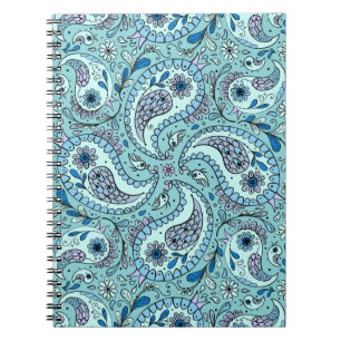 Paisley birds in baby blue notebook